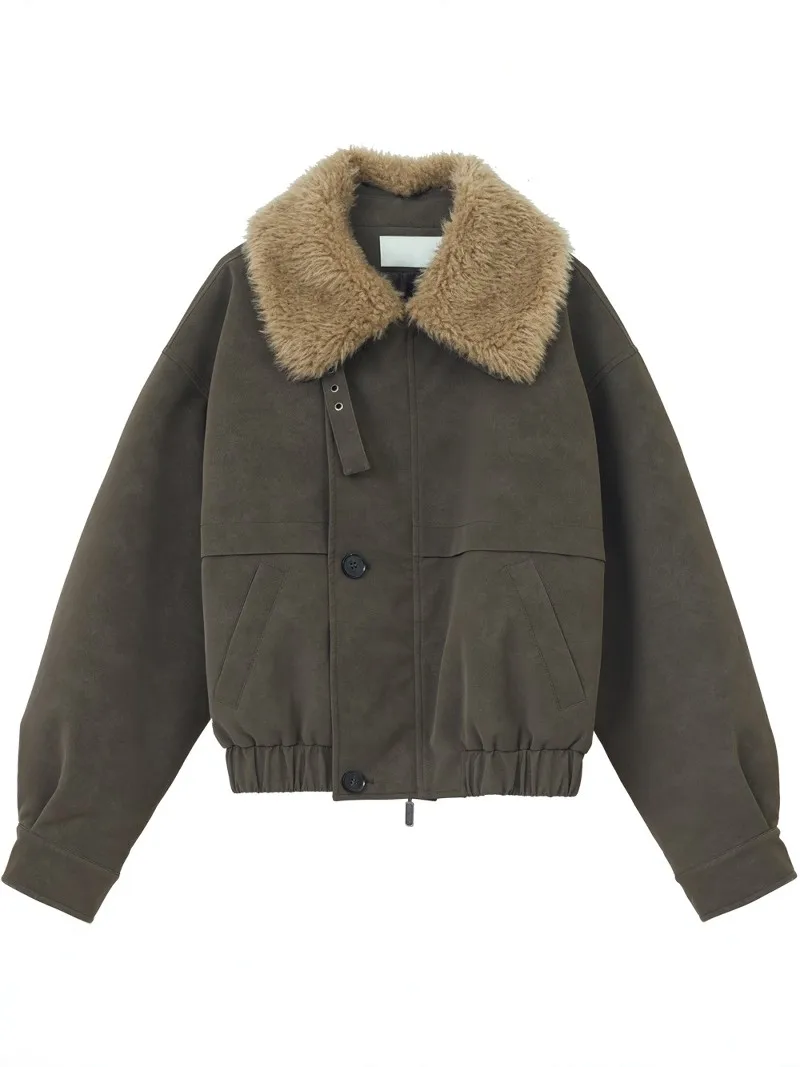 

New Autumn Winter Barn Sle ort Quilted Jaet Women's Faion Retro Workwear Coat Collar Cotton Jaet Zipper Closure