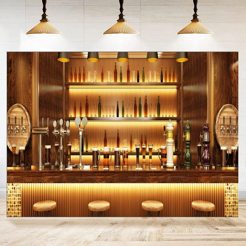 Luxury Bar Photography Backdrop For Alcohol Wine Bottles Eatery Urban Club Evening Party Bar Modern Tavern Counter Background