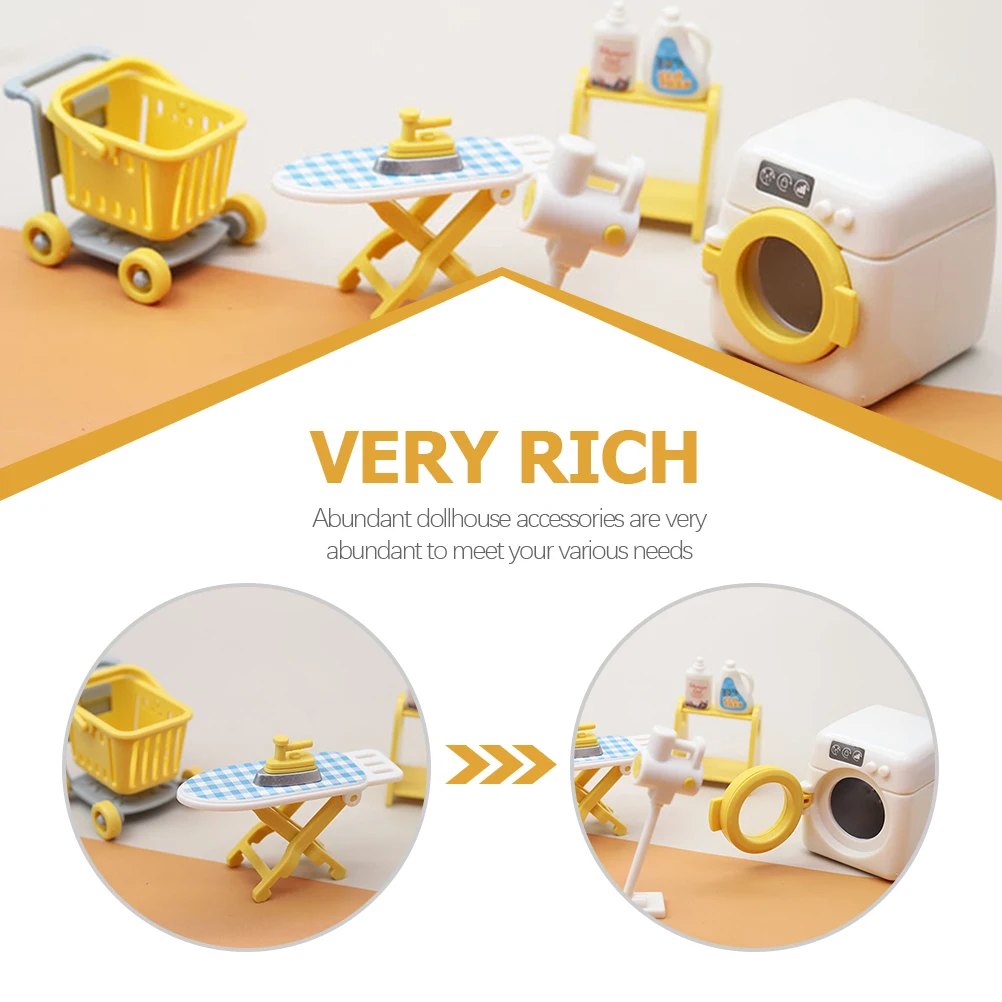

Mini Washing Machine Set Iron Toy Clean for Kids Cleaning Toys Yellow Childs Pretend Toddler
