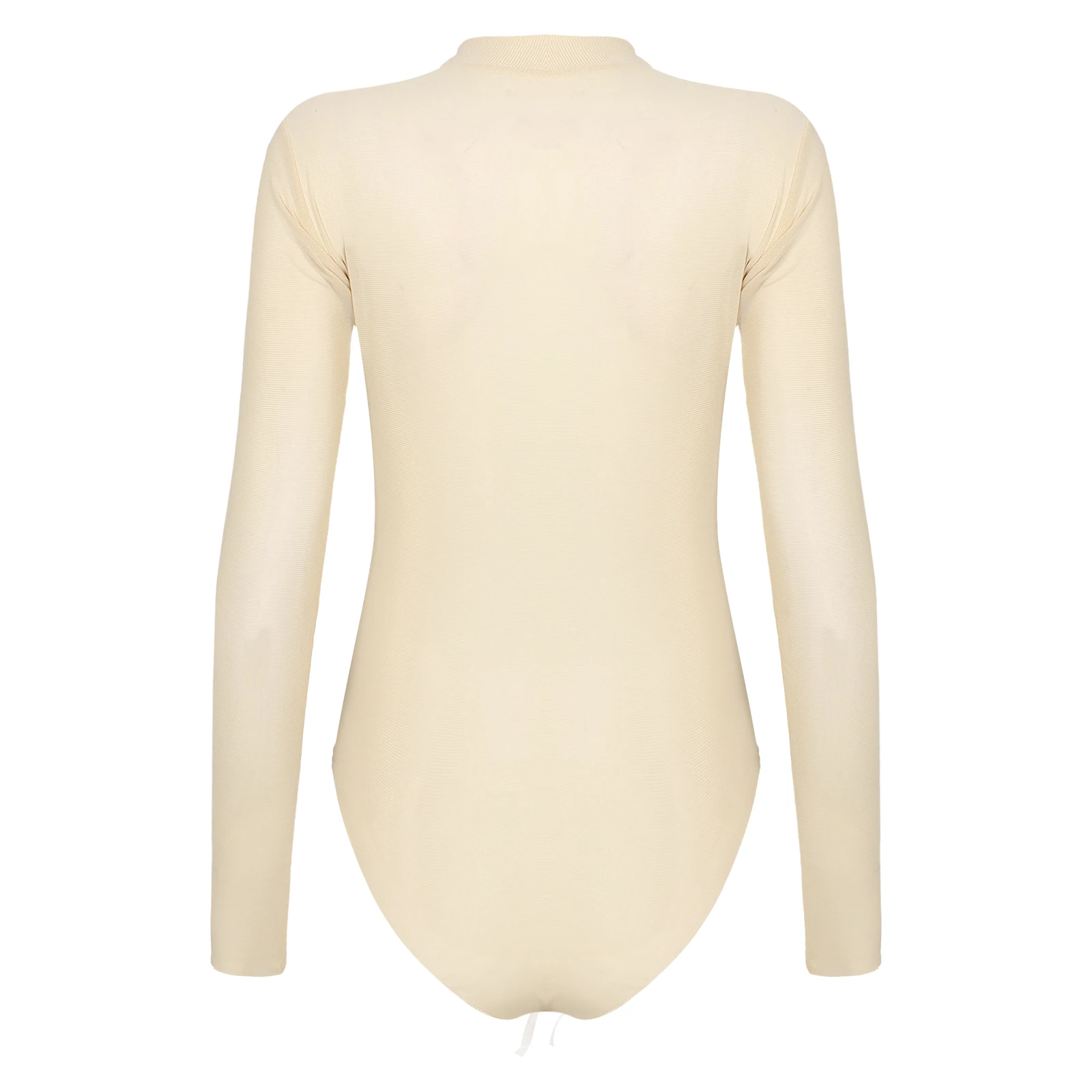 Womens Girls Fashion See-through Long Sleeve Bodysuit Lingerie Nightwear Crew Neck High Cut Leotard for Dating Nightclub Teddies