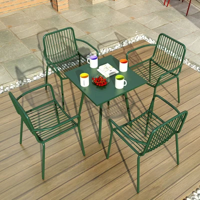 Simple outdoor patio table and chair combination cafe outdoor milk tea shop leisure wrought iron three-piece balcony