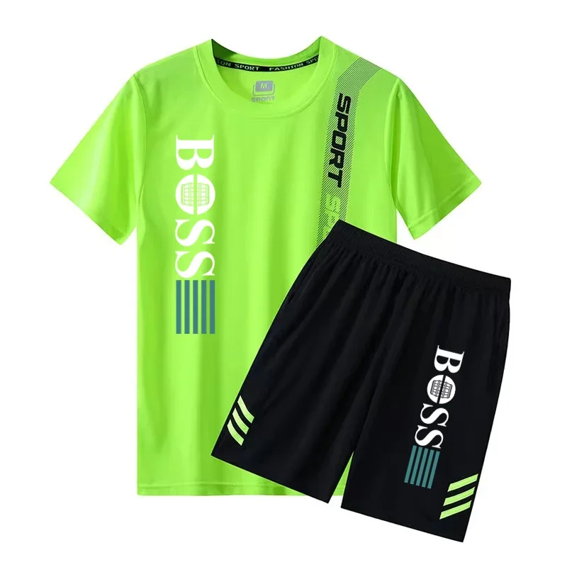 2024 Fashion New Men's Sports Wear Summer Fitness Wear Men's Sports Wear Short sleeved T-shirt+Shorts Quick Drying 2-piece Set