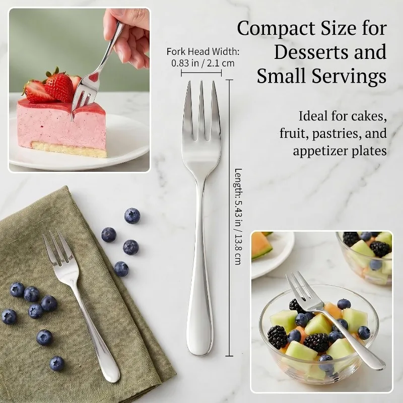 Silver Stainless Steel Mini Three-Tooth Fork Set for Fruit Salad Seafood, 13.8cm