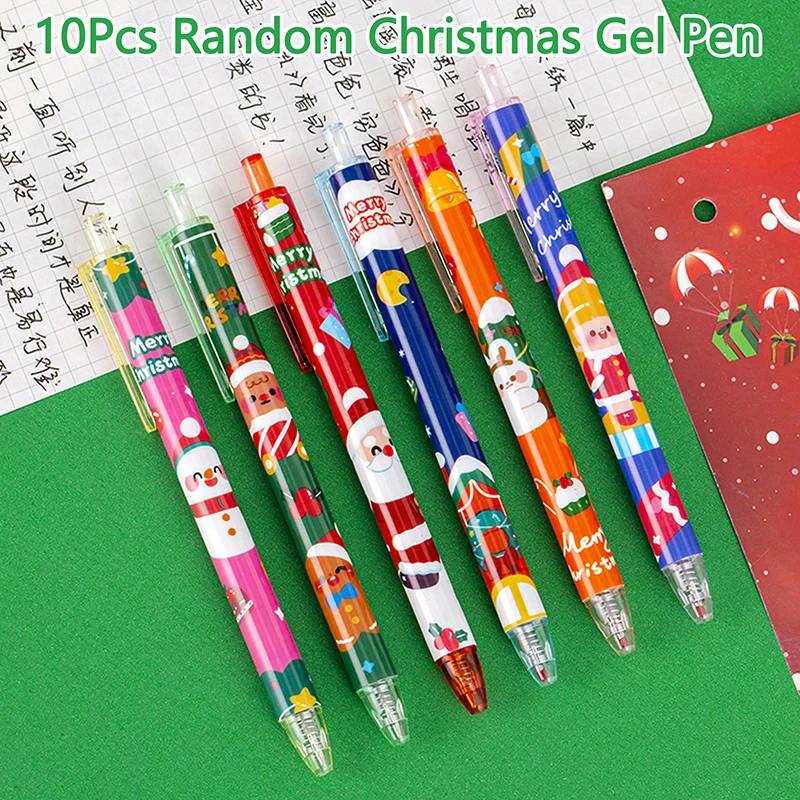 10Pcs Cute Fashion Christmas Pens Cartoon Santa Claus Snowman Elk Pressing Gel Pens Office School Supplies Christmas Gifts