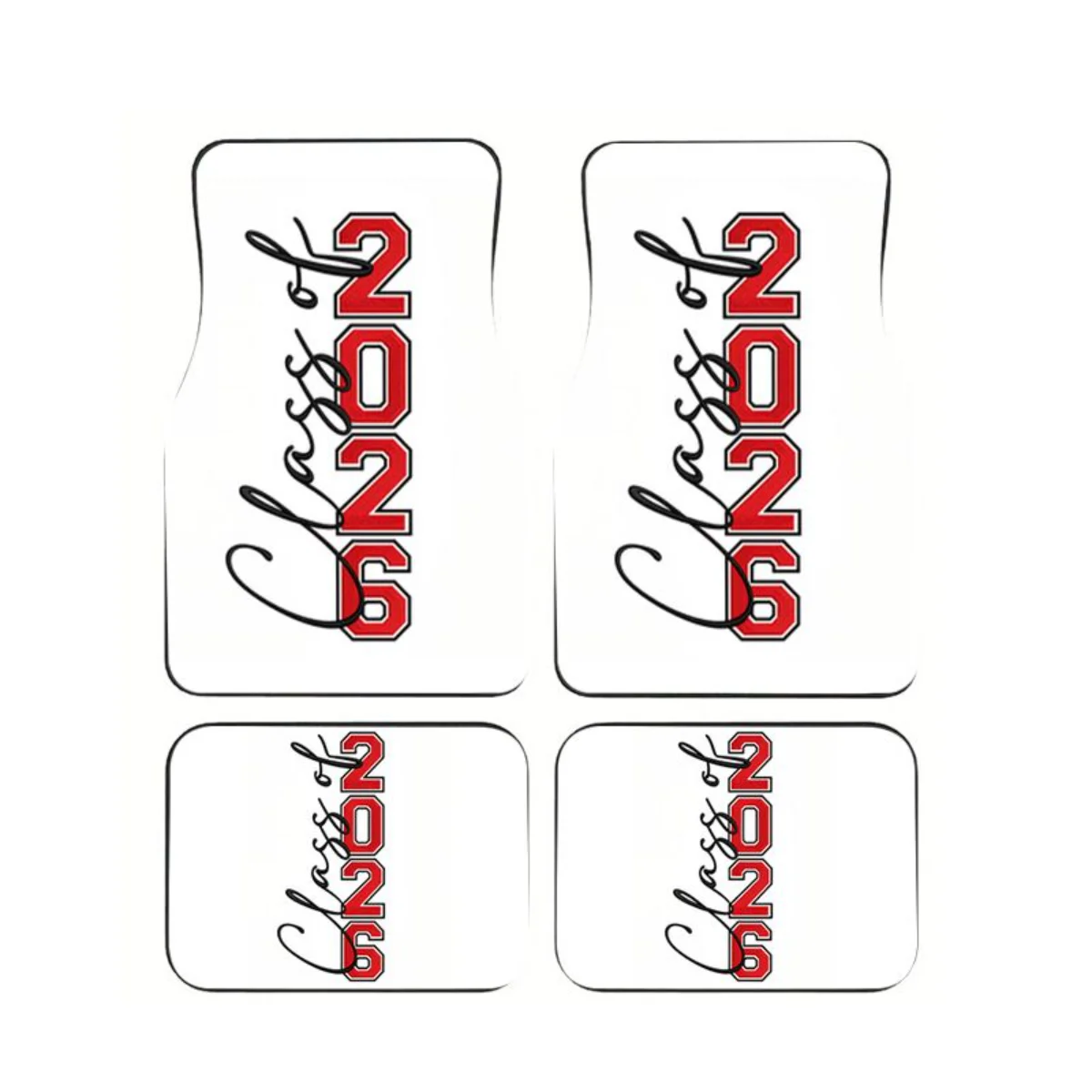 

4Pcs Class Of 2026 Red Varsity Letter Print Car Floor Mats Universal Anti-slip Waterproof Graduation Auto Foot Carpets Car Mats