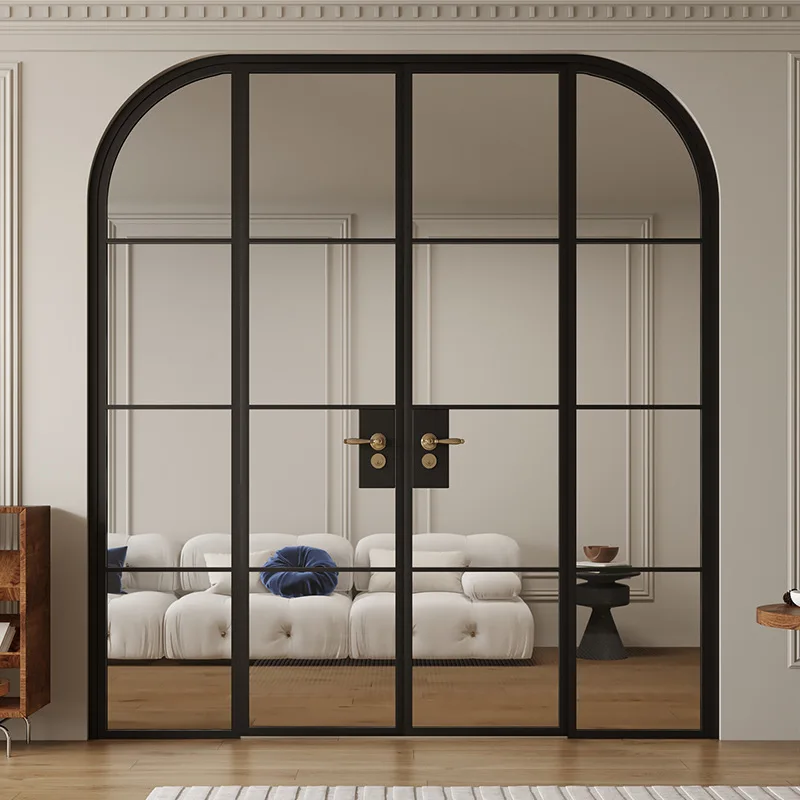 Extremely narrow retro style black, aluminum double door arc