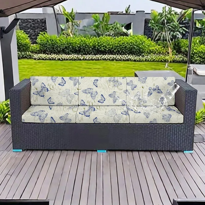 Floral Printed Waterproof Sofa Cushion Cover Outdoor Camping Rattan Chair Courtyard Sunsreen Garden Cushion Protective Cover