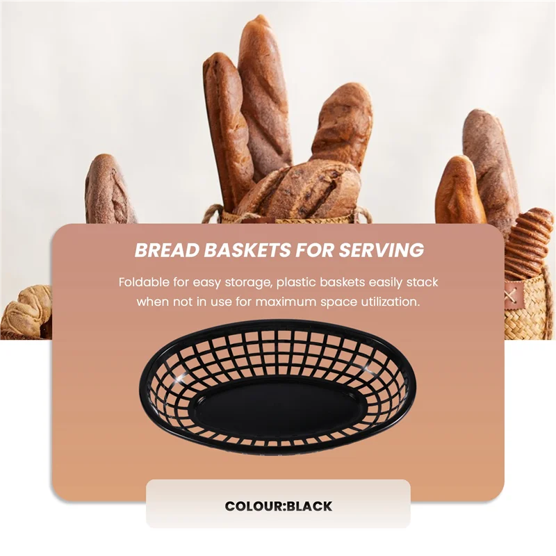 ABWR-12 個プラスチックファーストフードバスケット楕円形サービングプラッター朝食ディナープレートフライドポテトケーキブレッドトレイレストラン