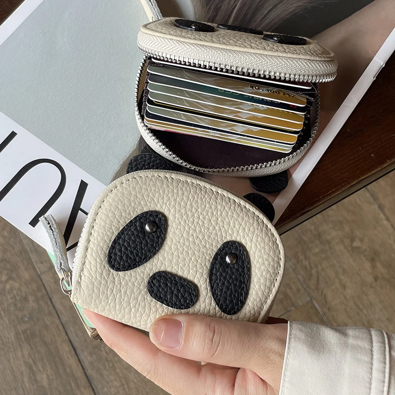 large-capacity-multi-card-slot-ladies-id-card-holder-compact-cute-stylish-student-friendly-zipper-closure-animal-patterned