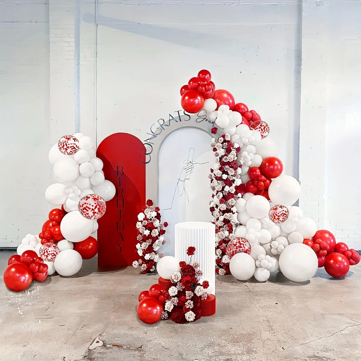 126pcs  red and white balloon arch set, suitable for wedding, birthday, Christmas party wreaths and proposal decorations