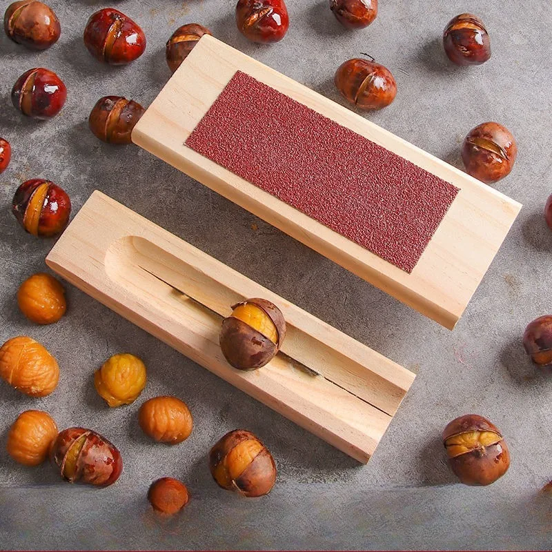 เครื่องมือเปิดเปลือกเกาลัดแบบเปิดที่บ้าน ที่เปิดเปลือกเกาลัดแบบกรวย ของใช้เกี่ยวกับเกาลัด ทำจากไม้เนื้อแข็ง สำหรับปอกเปลือกเกาลัดดิบ เครื่องปอกเมล็ดบัว