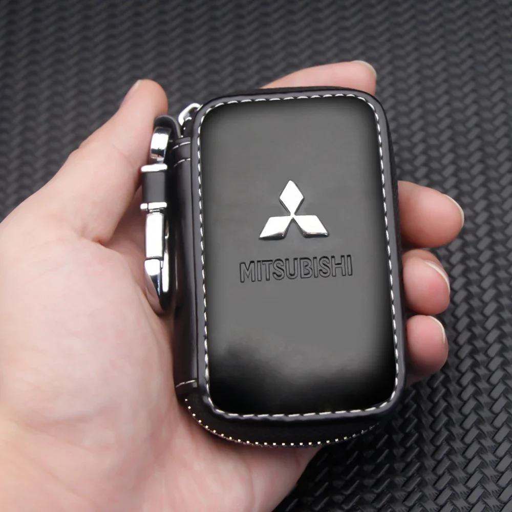 Funda tipo billetera con llavero de cuero con logotipo de Mitsubishi, caja Universal para Outlander Eclipse Pajero Lancer Space Star L200 y otros modelos