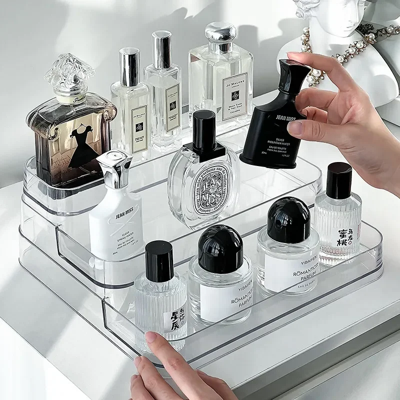2026 Dressing Table Cosmetics Storage Box Desktop Perfume Rack Acrylic Transparent Ladder Makeup Display Rack Perfume Organizer