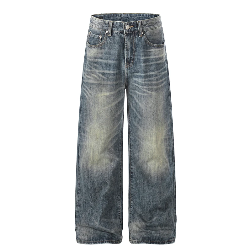 

Waed out Mud Tinted Straight Leg Jeans Men's Women's Trendy Brand Commute Pants Cleanfit Series mid Waist Zipper Fly Casual...