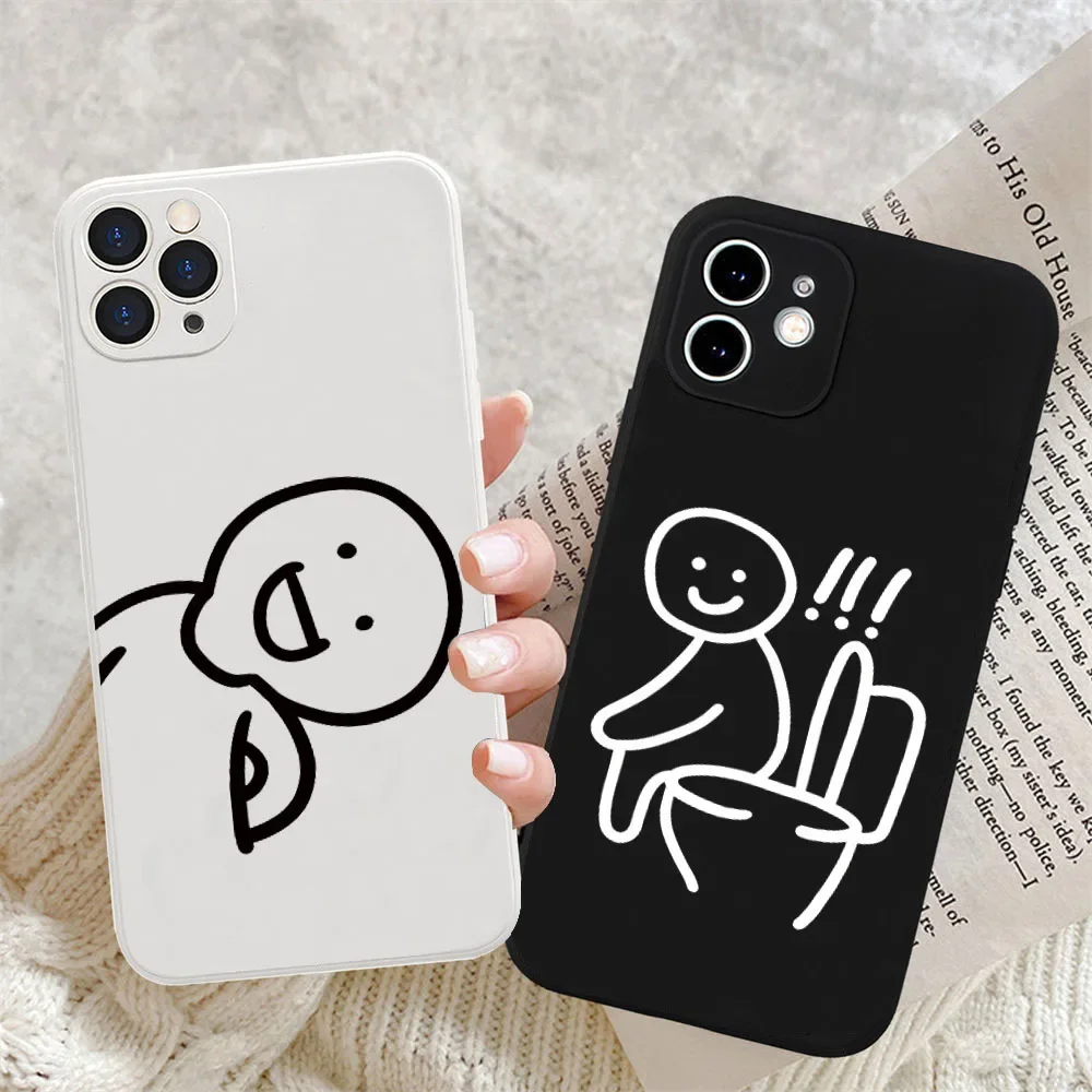 

Simple Matchstick Men Phone Cases for iPhone 16 14 15 13 12 11 Pro Max 12 13 Mini 14 15 16 Plus Line Back Cover Fundas Coques