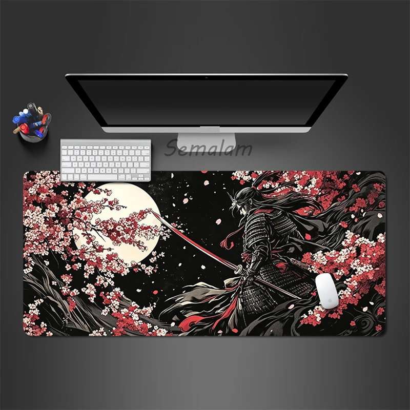 Mouse Pad Ink samurai design Desk Mat Non-Slip Stitched Edge for Computer PC Gaming Keyboard Mouse Office Gamer Desk Accessories
