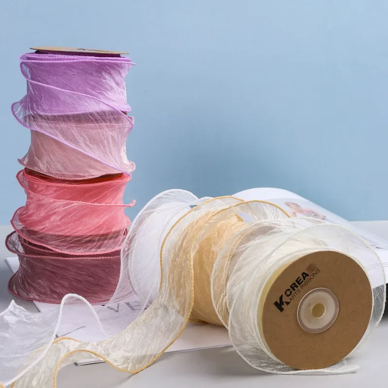 波状のエッジのしわのあるボイルリボンの弓、ヘアアクセサリー、花、焼き、ケーキ、ギフトボックスパッケージ、毛むくじゃらのテープクラフト、2