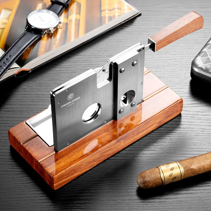 

Роскошные настольные ножницы для сигар — дизайн с двумя V-образными лезвиями, стабильная деревянная основа, готовый к подарку