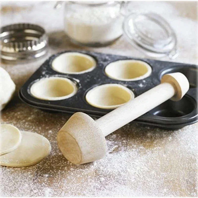 A98G-Kitchen Gadgets Wood Egg Tart Pusher Double Side Tart Tamper Pastry Pusher Wooden Egg Tart Mold