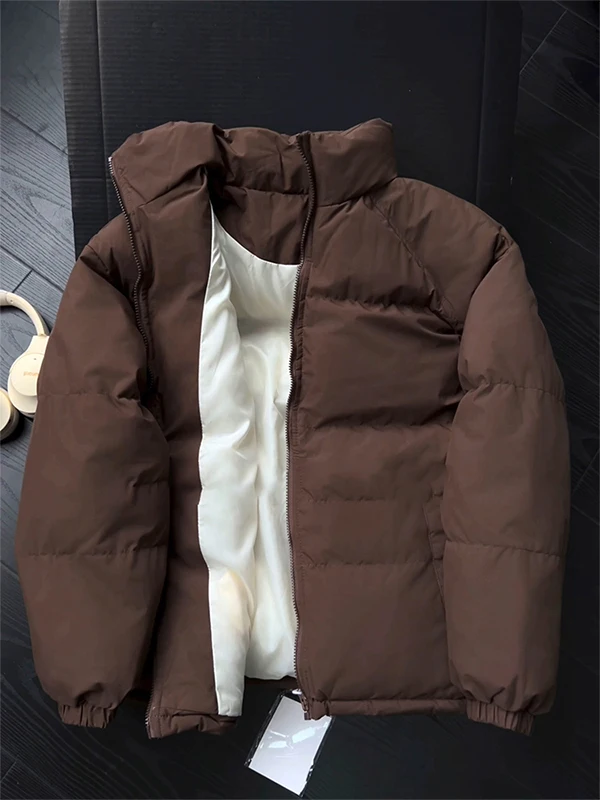 

Thiened American Sle Men's Cotton Jaet ort Stand Collar Winter Warm Bread Sle Coat Youth ular Casual Outerwear