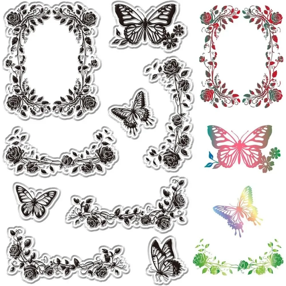 Transparente Stempel mit Schmetterlingsrand, 6,3 x 4,3 Zoll, Kunststoff-Journaling-Stempel für DIY-Scrapbooking, dekorativ