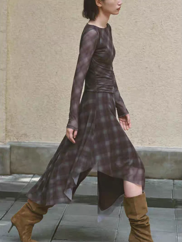 خريف 2025 فستان نسائي جديد أنيق طويل Sve للتخسيس منقوش من الحرير Me Dr Ele Personali ثوب المسرح التقليدي C...