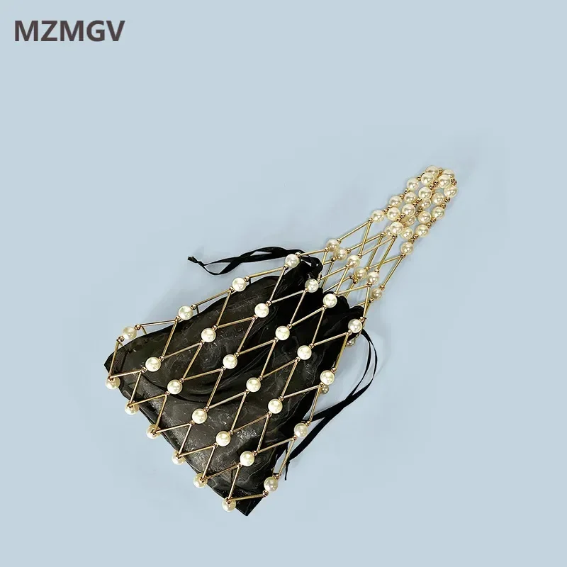 

Luxury Design Women Evening Bag Design Hollow Out Hand-woven Pearl Beaded Handbag Party Wedding Female Clutch Bag Sacs À Main