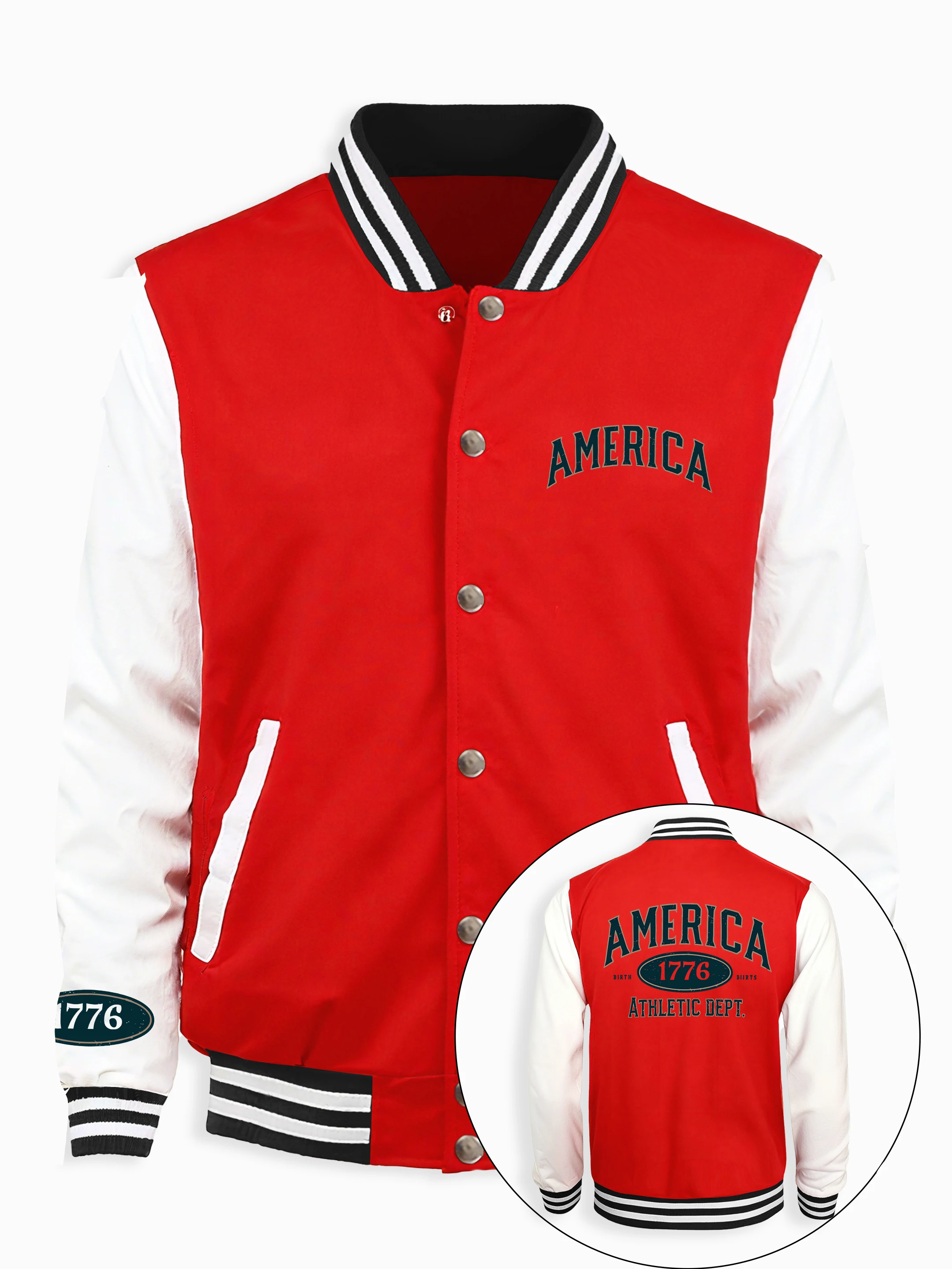 

America 1776 Athletic Dept Printed Jacket Man Fashion Loose Baseball Jersey Autumn Hip Hop Streetwear Fleece Unisex Clothing