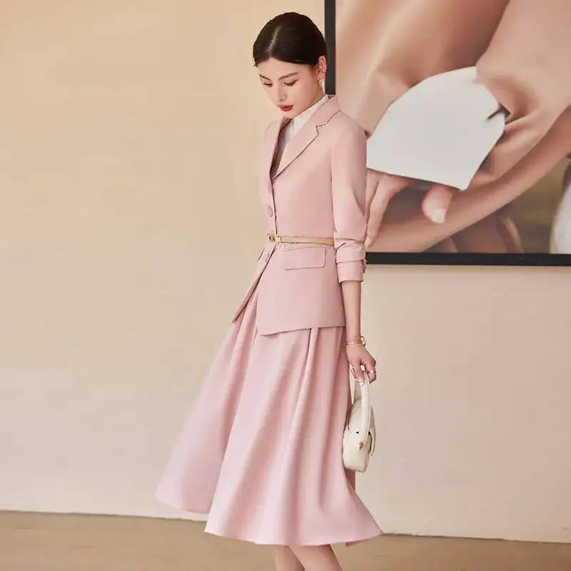 Women Dresss Suits with Tops and Dress OL Professional Business Office Work Wear Female Blazers Set Oversize 5XL with Belt