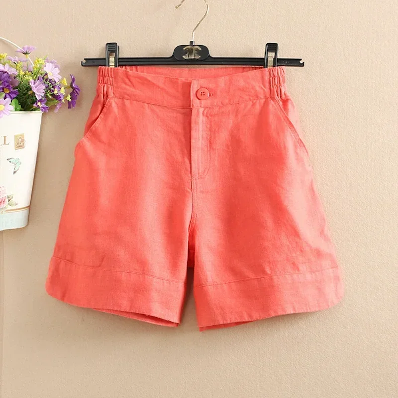 Women\'s Loose Shorts Cotton Linen Solid Color Wide Leg High Waisted Shorts Pants Casual  Harajuku Summer Shorts 2024