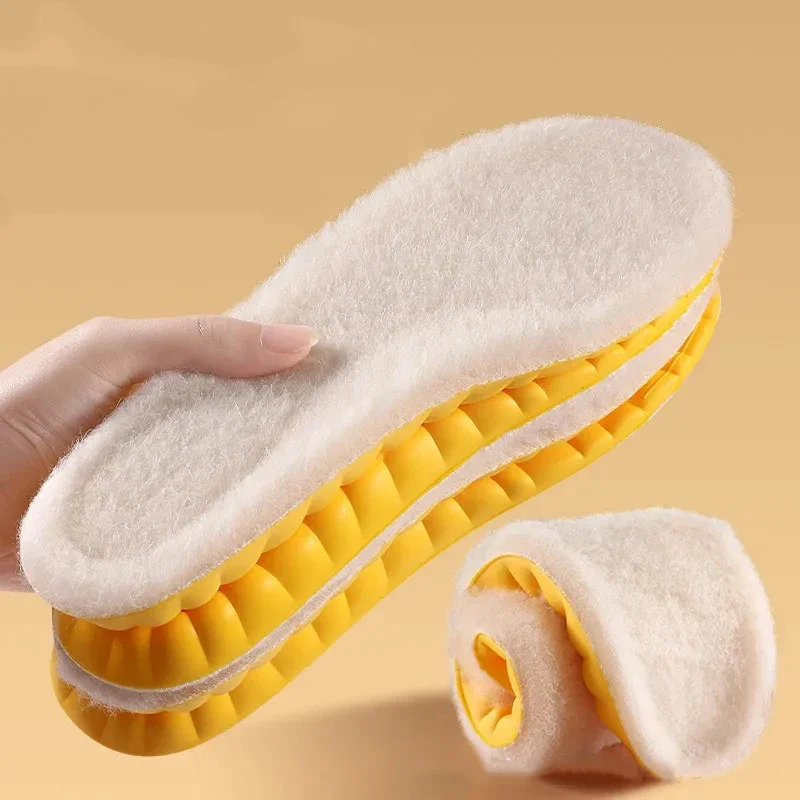 Thick Plush Warm Shoe Insoles, Soft Elastic Shock Absorption Wool Inserts, Non Shedding Thermal Pads, Winter Replacement Insoles