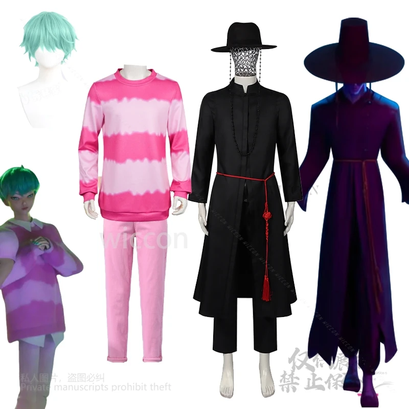 

Cosmic Dress K-Pop Baby Saja Boys Demon Hunters Cosplay Top Pants Tattoo Sticker Roleplay Costume wig Halloween Suit Customized