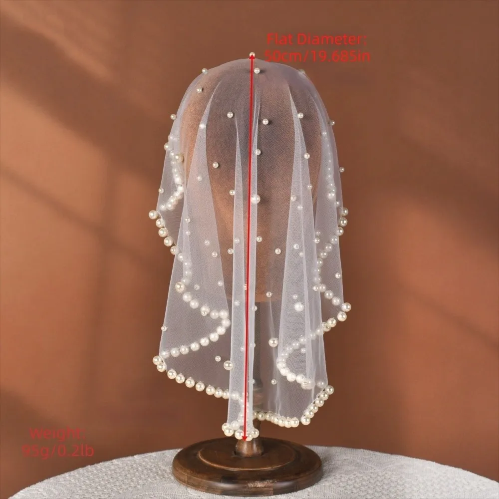 Vintage White Black Red Pearls Beads Brides Veil Headwear Solid Color Short Bride Head Gauze Tulle Wedding Veils Wedding image 5