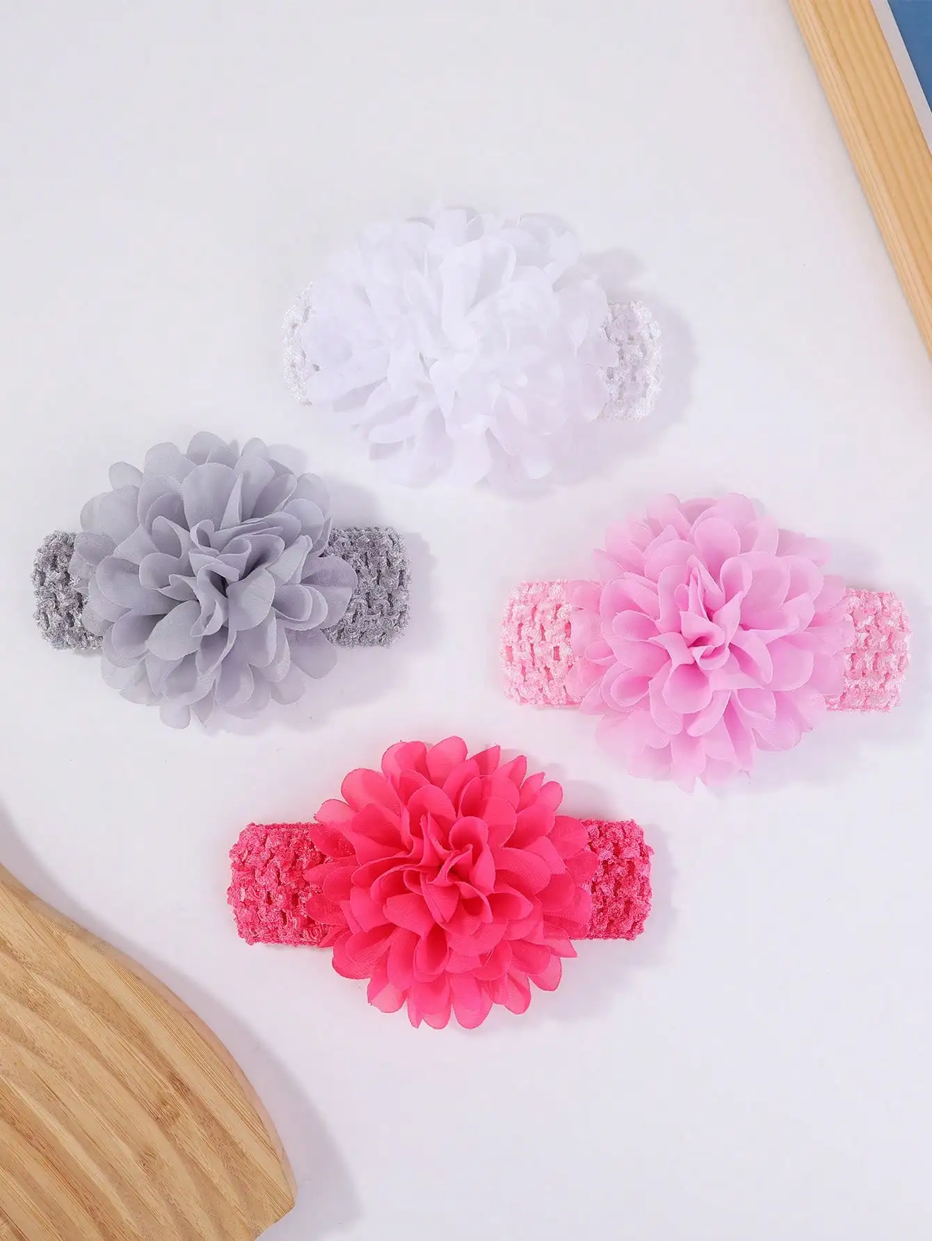 4 قطعة/المجموعة 5.3 ''طفل الفتيات كبيرة الشيفون زهرة Headbands لينة Strecth هيرباند جميل حك حديثي الولادة الرضع إكسسوارات الشعر #6