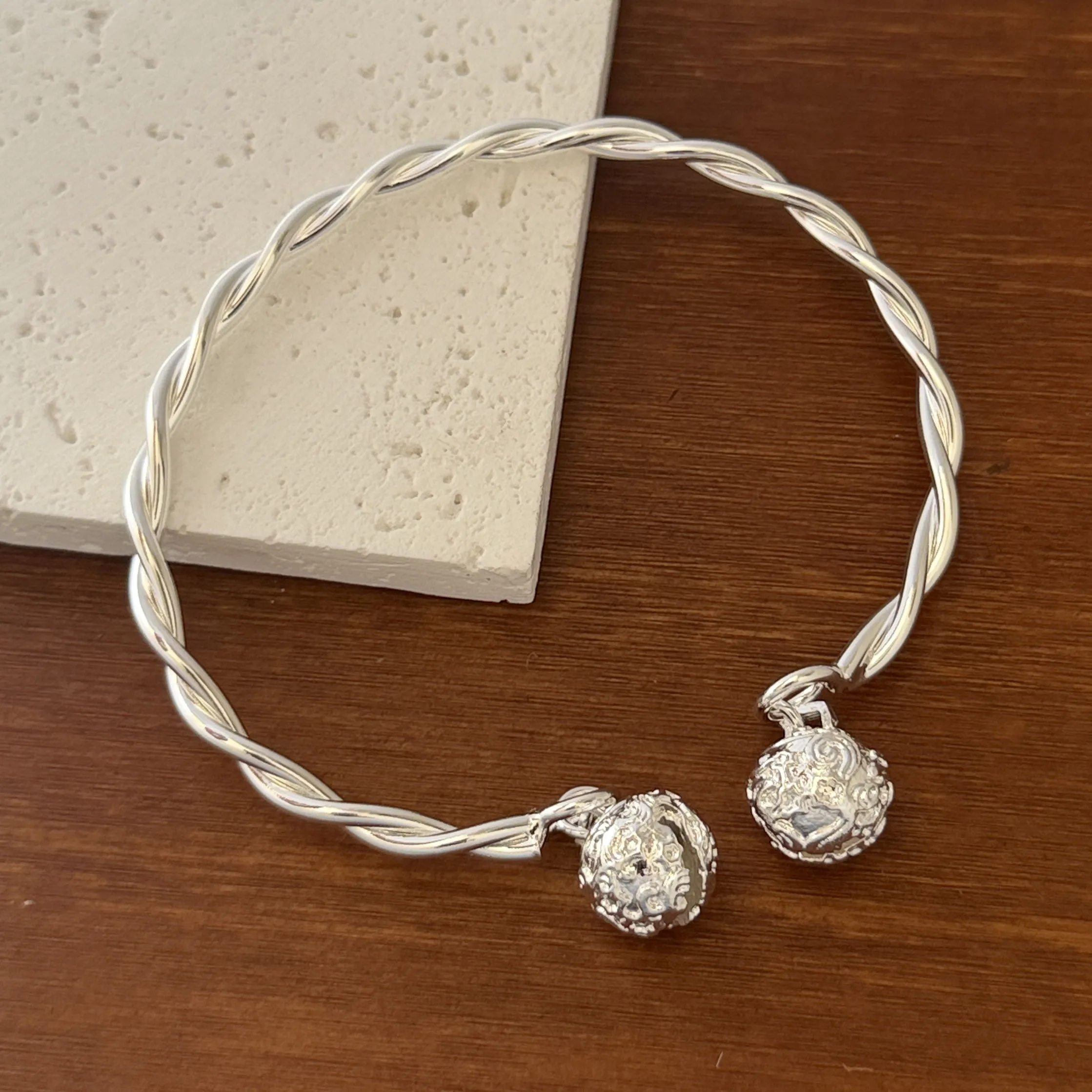 100% Solid 925 Sterling Silver Metal Bracelet for Women Vintage Handmade Simple Balls Tassel Bracelet Birthday Gift Party