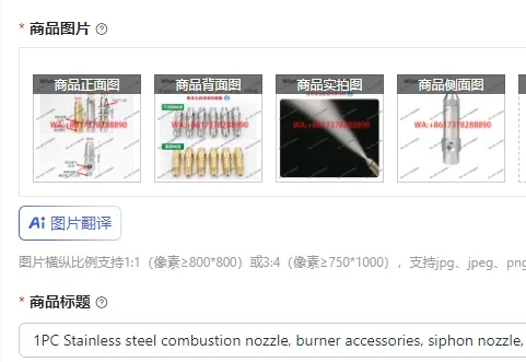 1PC Stainless steel combustion nozzle, burner accessories, siphon nozzle, air atomizing nozzle