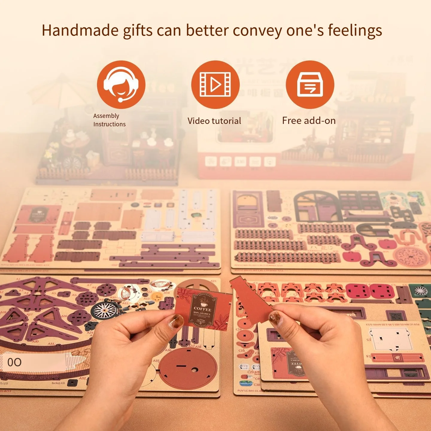 Carillon per vetrina per caffetteria - Carillon per mini casa assemblato a mano fai-da-te, squisito regalo di compleanno per ragazze