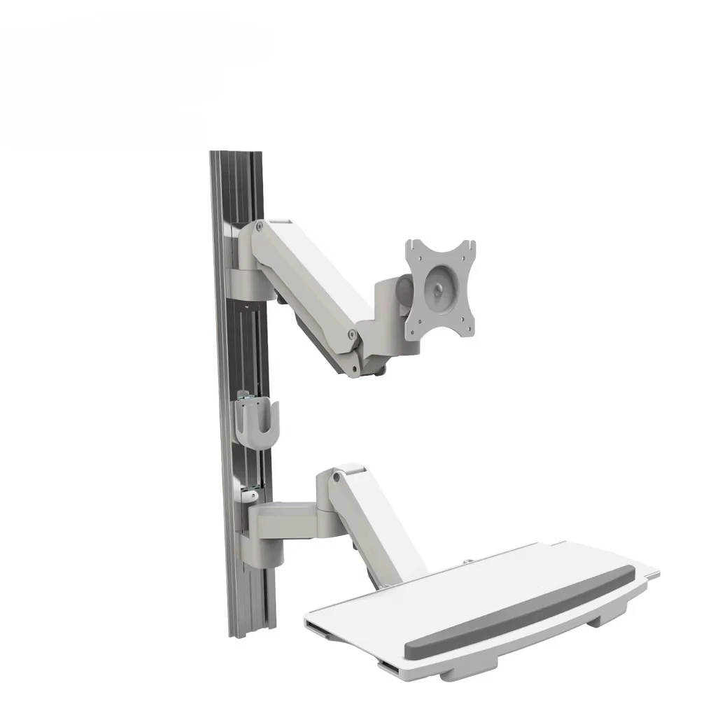 OEM Accept Heavy Duty Gas Spring Monitor Arm for Hospital Doctor Workstation Wall-Mount Keyboard Height Adjustable Monitor Arm