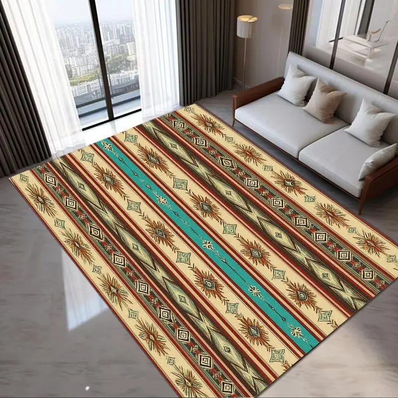 Vintage Floral Medallion Rug Non-Slip Floor Mat Traditional Boho Style Carpet for Living Room Bedroom Home Decor Large-sized Rug