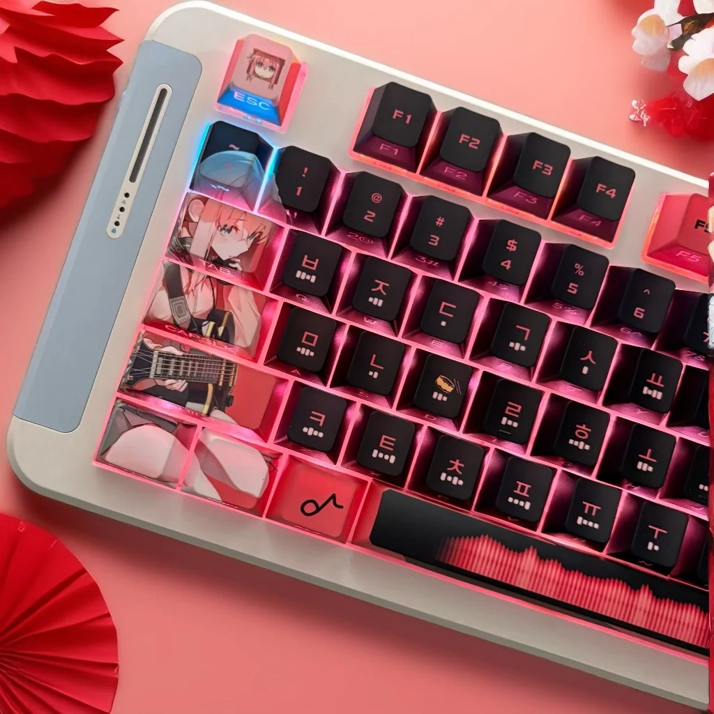 BOCCHI THE ROCK Keycaps CHREEY PBT 128 Set Keys Black Pink Bobo for MX Swich Mechanical Keyboards ANSI 61/87/98/104/108 Keys