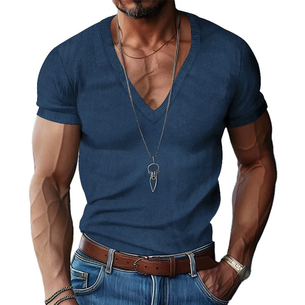 Fashion Comfy Stylish Daily Holiday Vacation T Shirt Tee Corduroy Short Sleeve Solid Color Summer V Neck Casual