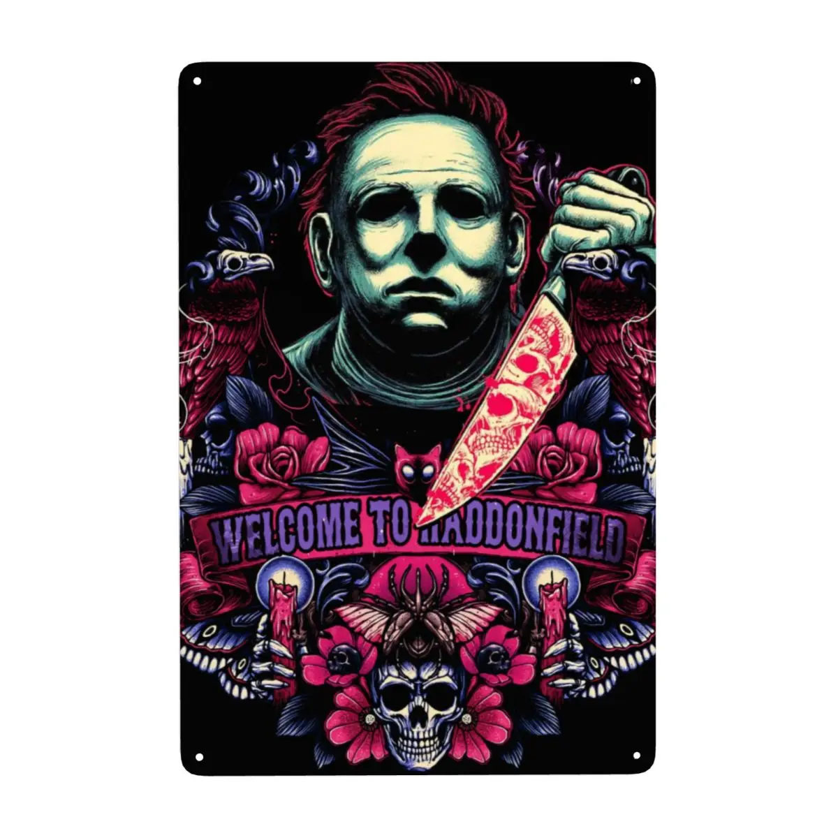 مايكل مايرز هالوين فيلم الرعب القاتل التسلسلي معدن القصدير تسجيل مستطيل علامات اللوحة بار مقهى مطعم جدار فن الديكور