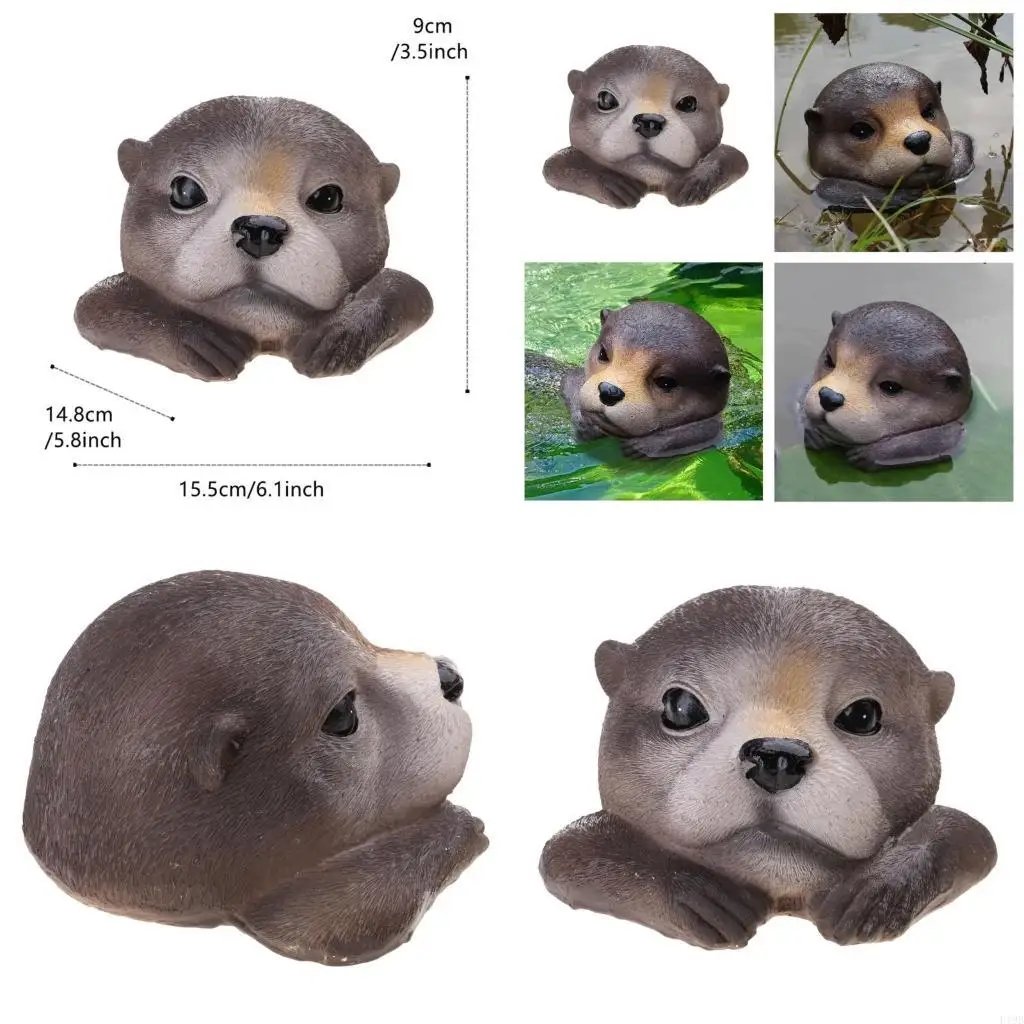 F19B Unique Floating Otters for Garden Pond Yard Floating Pool Decorations Floating Animal Otters Statue Fish Pond Ornament
