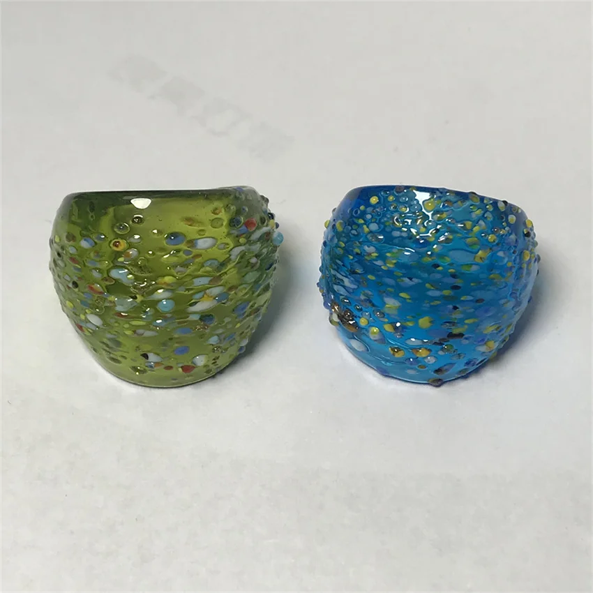 New Handmade For Women Retro Style Murano Glass Transparent Liuli Highlighted Colored Dots Blue Finger Rings Fashion Jewelry