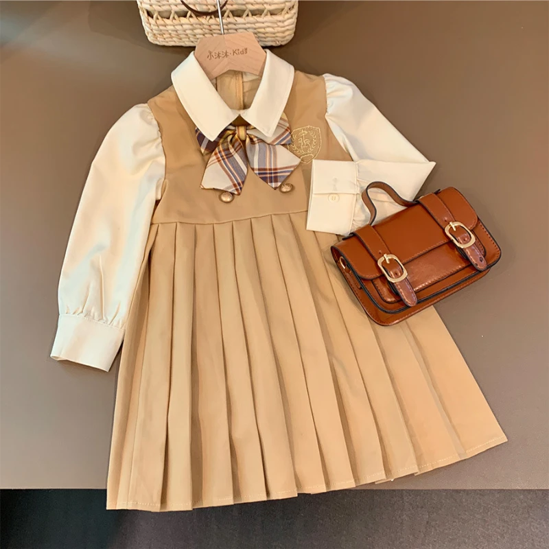 Girls Dress Korean Fashion Dress for Girls Spring Antumn Casual  Princess  Long-Sleeve Dresses School Uniform  Girls Clothing