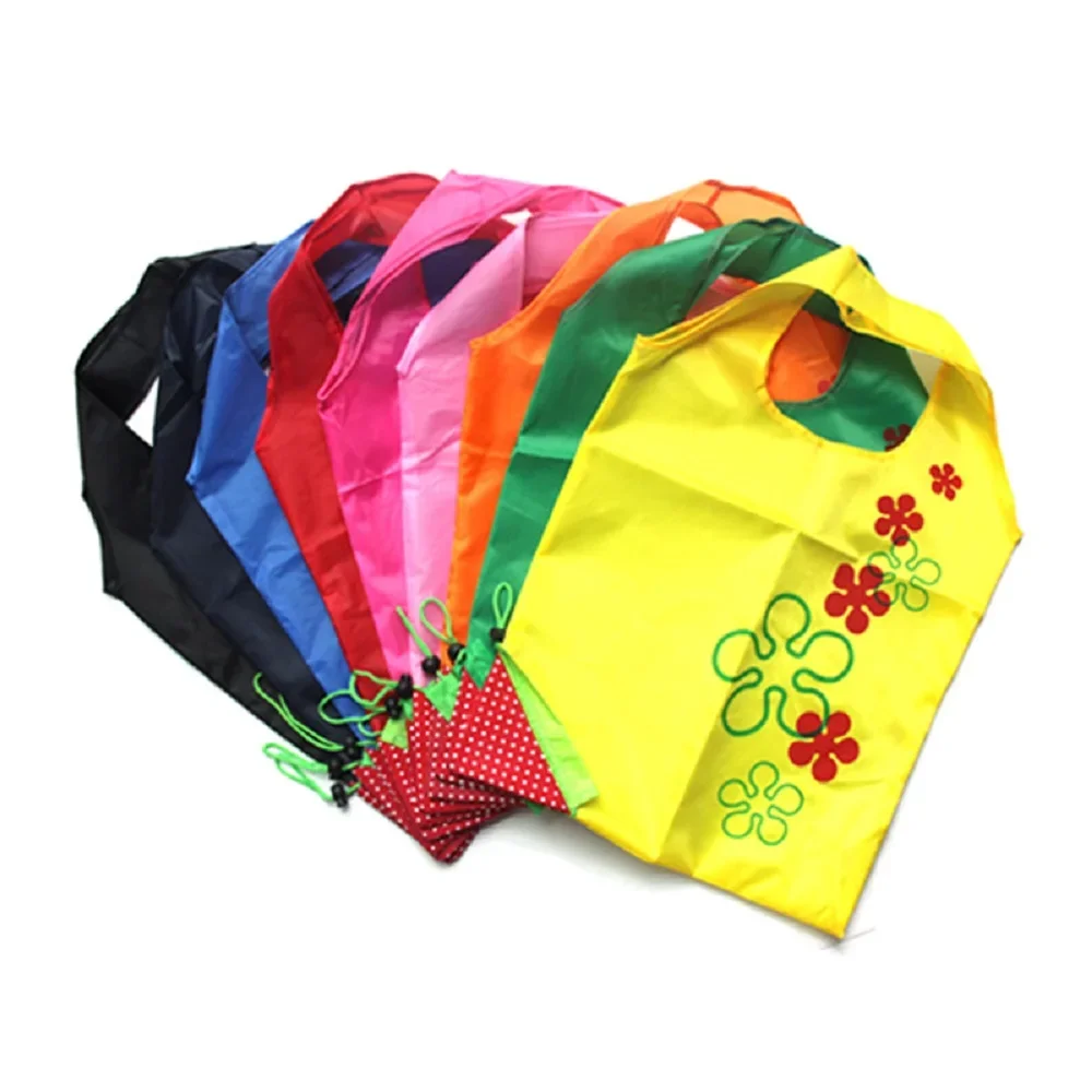 500pcs Strawberry Grapes Pineapple Shape Storage Bag Handbag Foldable Shopping Bags Reusable Folding Grocery Nylon Large