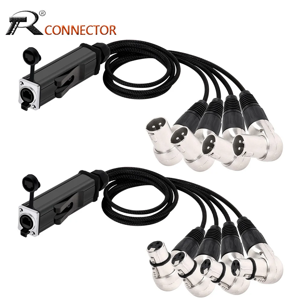 

RJ45 CAT5 to 4 Channel Right Angle 3Pins XLR Male/Female Connector Audio Adapter Network Signal Extender Cable XLR Splitter