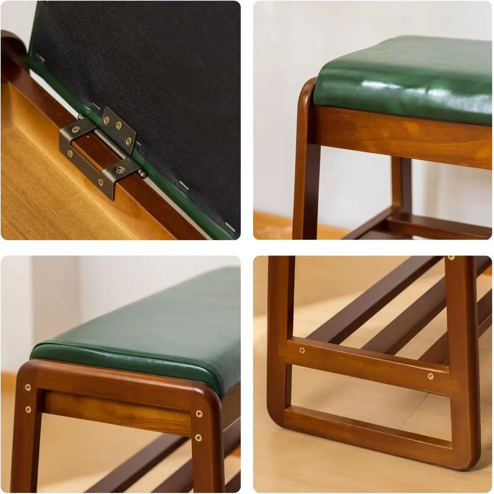 مقعد مدخل من الخشب الصلب مع مساحة تخزين قابلة للطي، أخضر، 31.5 للممر #5