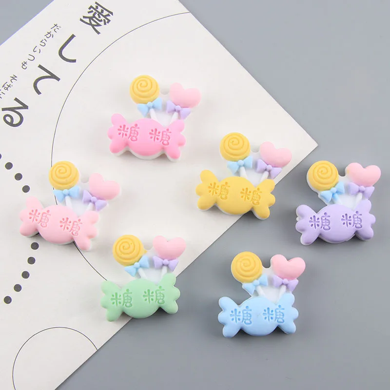 10pcs Kawaii Resin Mixed Lollipop Flatback Cabochons For Hair Bow Center DIY Scrapbooking Decor Colorful Lolly Sweet Candy Charm