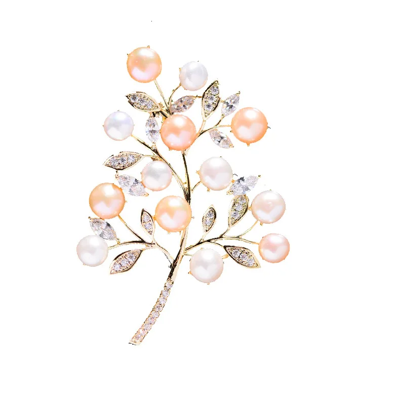 Korean New Micro-inlaid Zircon Freshwater Pearl Tree Brooch Elegant Temperament Coat Suit Accessories Pins for Women view 5